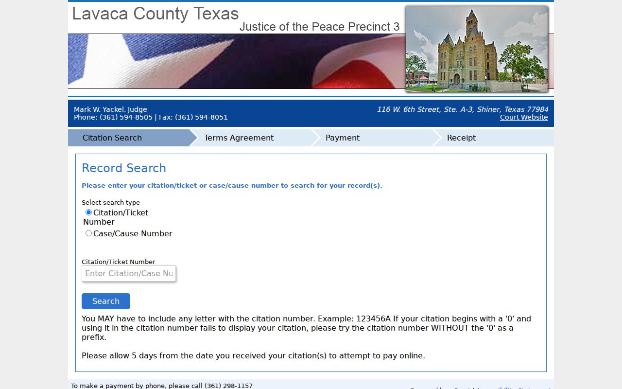 Lavaca County JP3 citation and case-number payment lookup