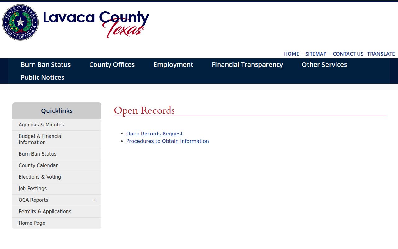 Lavaca County open-records request landing page