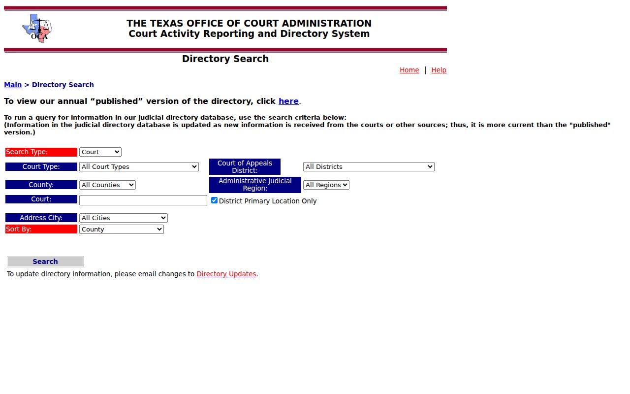 Texas OCA court and judge directory search form