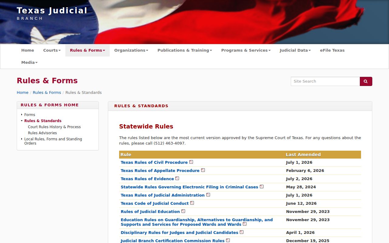 Texas statewide local rules and forms search page