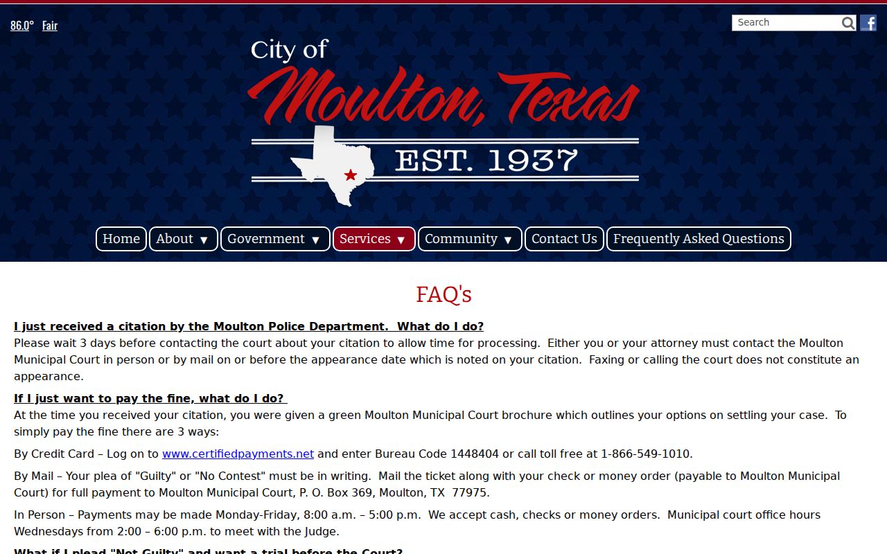 Official Moulton Municipal Court FAQ with appearance, payment, and warrant guidance