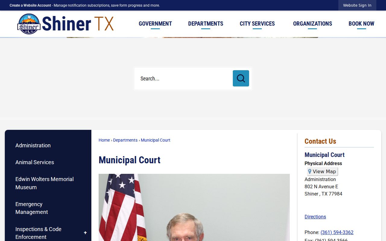 Official Shiner Municipal Court page with administration and clerk contact details