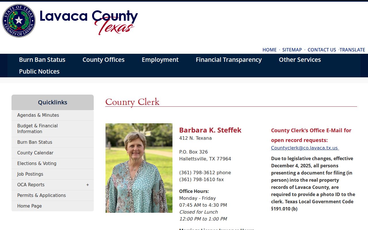 Lavaca County court docket County Clerk public access and fees page