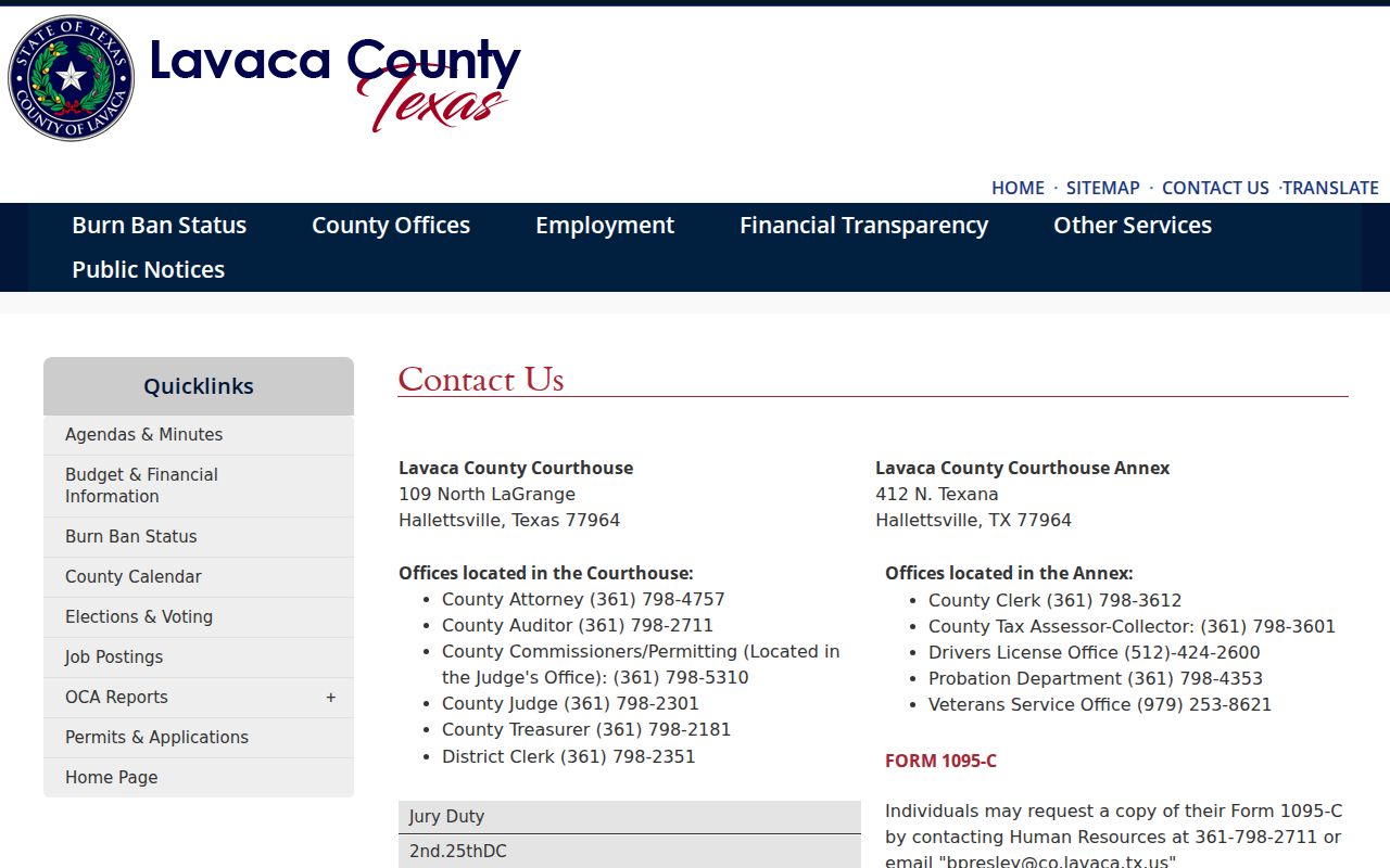 Lavaca County court docket courthouse and annex contact directory